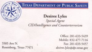 Desiree Lyles, DPS  Counter-Intelligent and Counter-Terrorist